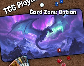 Magical Dragon TCG Playmat, Auoro, Dragon MTG Play Mat With Zones, Blue Fantasy Playmat, Gifts for Gamers, Board Game