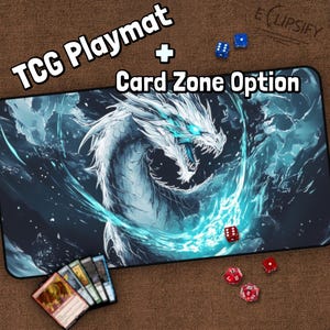 Blue Dragon TCG Playmat, Glowing Blue Eyes, MTG Desk Mat for Card Gamers, Fantasy, Gaming Mat for Tabletop Games, Gaming Mouse Pad