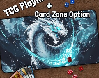 Blue Dragon TCG Playmat, Glowing Blue Eyes, MTG Desk Mat for Card Gamers, Fantasy, Gaming Mat for Tabletop Games, Gaming Mouse Pad