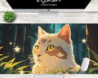 Tappetino per mouse a forma di gatto, tappetino da scrivania a forma di gatto, tappetino per mouse kawaii, tappetino da scrivania anime, stelle, foresta, tappetino per mouse da gioco, tappetino da scrivania da gioco