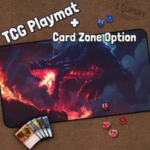 Dragon TKG Playmat, Fantasy MTG Spielmatte mit Bereiche, Trading Card Playmat, Krabbeldecke, Geschenke für Gamer, Brettspiel
