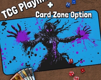 Magical Sorcerer TCG Playmat, Blue Magic, Wizard MTG Play Mat With Zones, Purple Playmat, Gifts for Gamers, Board Game