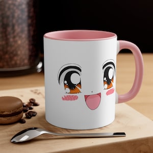 Smiling Face Cute Kawaii Anime Accent Coffee Mug, 11oz