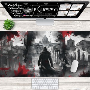 Assassin Hooded, Assassins, Video Game, Red Ink, Assassin Art, Gamer Gift, Game Mousepad, Gaming Mouse Pad, Gamer Desk Mat, Assassin