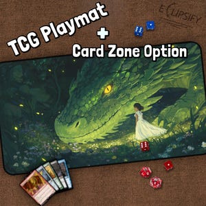 Tapis de jeu Dragon magique TCG, fleurs de petite fille, tapis de jeu MTG dragon vert avec zones, tapis de jeu vert, cadeaux pour les joueurs, jeu de société