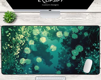 Lily Pad Desk Mat, Green Mouse Pad, Cute Pond Mouse Pad, Green Deskpad, Lily Pad Mat, Cute Desk Accessories, Kawaii Desk Decor