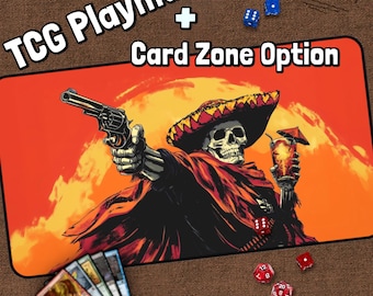 Skeleton Outlaw TCG Playmat Red, Cowboy MTG Play Mat With Zones, Playmat, Gifts for Gamers, Board Game