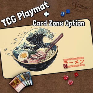 Tapete de jogo japonês Ramen Great Wave, Kawaii Lofi, Comida, Tapete de jogo MTG com zonas, Tapete de jogo Ramen, Presentes para jogadores, Jogo de tabuleiro