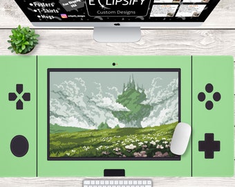 Spielkonsole Maus Pad, Retro Schreibtischmatte, Pixel Art, Blumen, Kawaii, Cute, Grün Mauspad, Gaming Mauspad, Gaming Schreibtischmatte