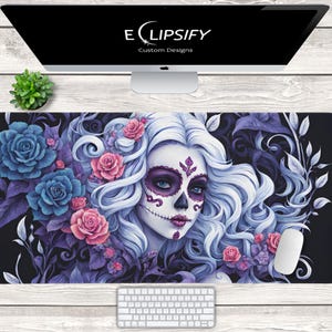 Goth Girl Mauspad, Anime Girl Schreibtischmatte, Mädchen Mauspad, Zucker Schädel Schreibtischmatte, Schädel Maus PAD Gaming Mauspad, Gaming Schreibtischmatte