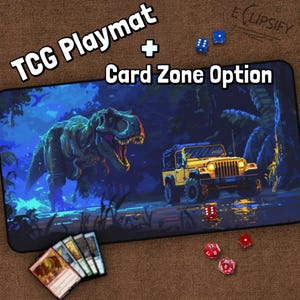 ジュラシック 恐竜 ピクセル アート TCG プレイマット、T-Rex、ゾーン付き恐竜 MTG プレイマット、ジュラシック プレイマット、ゲーマーへのギフト、ボードゲーム