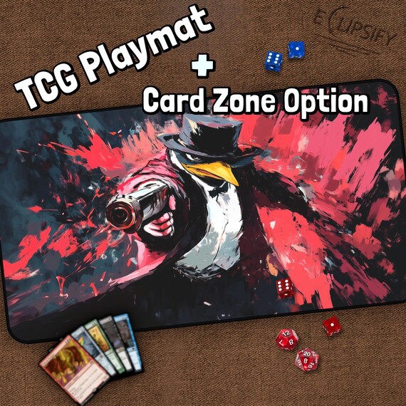penguin mtg cards AIRWEE Card Deck Box for Trading Cards, Cute Fishing The Penguin TCG Playmat, Mafia