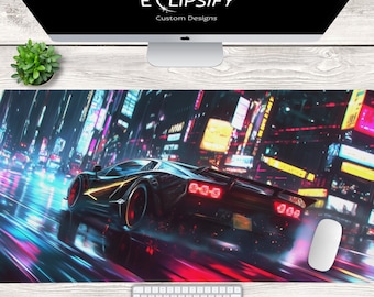 Car Mouse Pad, Car Desk Mat, Cyberpunk Large Mousepad, Sports Car, Custom Desk Pad, Racing, Colorful, Extended Laptop Pad, Gaming Mousepad