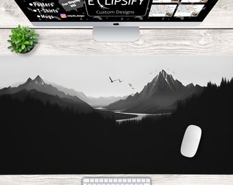 Minimalist Mountain Mouse Pad, Minimalist Mountain Desk Mat, Black and White, Black Desk Mat, Gaming Mouse Pad, Gaming Desk Mat