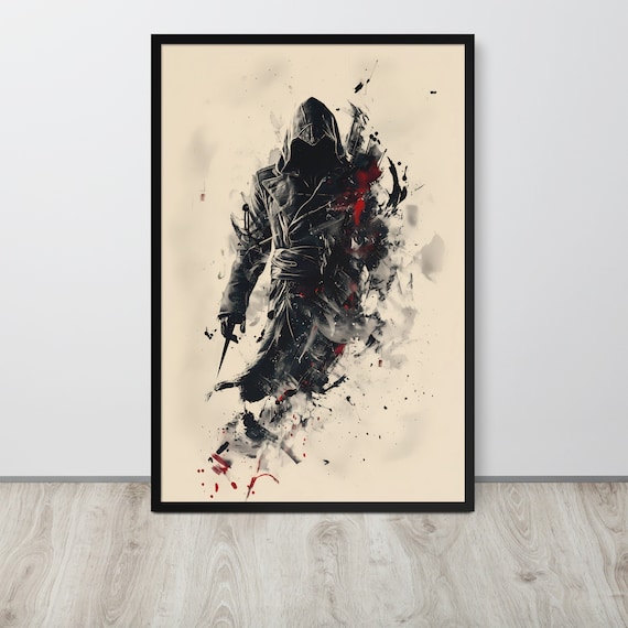 Assassin Poster, Assassin Print, Assassin Hooded, Gaming Poster, Gaming Art, Gamer Print, Black and White, Minimalist Gaming, Assassin Art