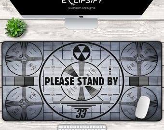 Nuclear Fall Out Mouse Pad, Nuclear Fall Out Desk Mat, Please Stand By, Gaming Desk Mat, Custom Desk Mat, Post Apocalyptic, Gamer Mousepad