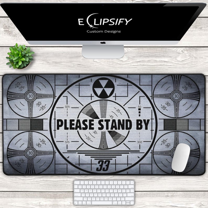 Nuclear Fall Out Mouse Pad, Nuclear Fall Out Desk Mat, Please Stand By, Gaming Desk Mat, Custom Desk Mat, Post Apocalyptic, Gamer Mousepad image 1