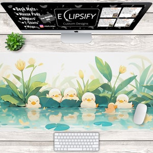 Alfombrilla de ratón kawaii de pato, alfombrilla de escritorio de pato, alfombrilla de escritorio pastel, alfombrilla de escritorio bonita, alfombrilla de ratón para juegos, decoración de escritorio