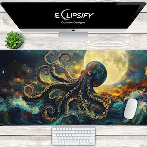 Octopus Desk Mat, Moon Mousepad, Octopus Mouse Pad, Gaming Mousepad XL, Gamer Gifts,