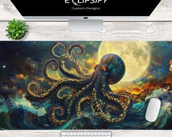 Octopus Desk Mat, Moon Mousepad, Octopus Mouse Pad, Gaming Mousepad XL, Gamer Gifts,