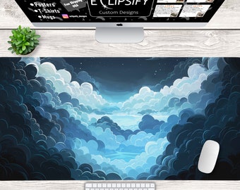 Cute Cloud Pastel Blue Mouse Pad, Blue Desk Mat, Cute Pastel Desk Mat, Cute Cloud Desk Mat, Gaming Mouse Pad, Desk Decor