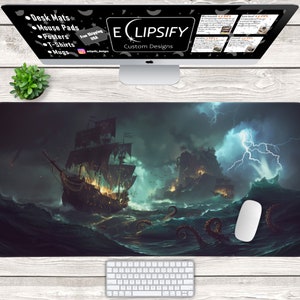 Tapis de bureau bateau pirate, tapis de souris Sea Thieves, bateau pirate, fantastique, tapis de jeu MTG, tapis de jeu TCG, tapis de bureau océan, tapis de souris de jeu