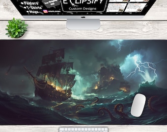 Pirate Ship Desk Mat, Sea Thieves Mouse Pad, Pirate Ship, Fantasy, MTG Play Mat, TCG Play Mat, Ocean Desk Mat, Gaming Mouse Pad
