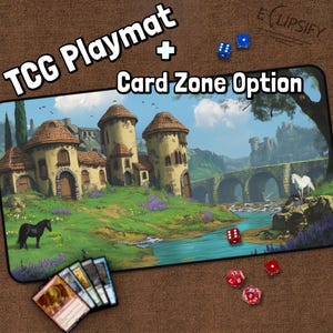 Tappetino da gioco Castle Fantasy Landscape, tappetino da gioco Fantasy MTG con zone, tappetino da scrivania a forma di cavallo, tappetino da gioco, regali per giocatori, gioco da tavolo, tappetino per mouse da gioco