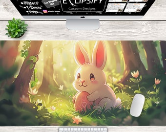 Cute Bunny Mouse Pad, Kawaii Desk Mat, Cute Bunny Desk Mat, Snowy Forest, Cottage Core, Cute Animals, Gamer Mouse Pad, Gamer Desk Mat