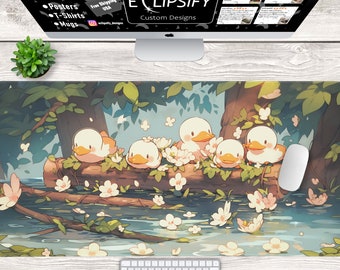 Cute Ducks Kawaii Lofi Mouse Pad, Duck Desk Mat, Cute Pastel Desk Mat, Cute Desk Mat, Gaming Mouse Pad, Desk Decor