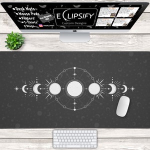 Alfombrilla de ratón con fases lunares, tapete de escritorio celestial, tapete de escritorio con horóscopo de estrellas, carta lunar del zodíaco extragrande, decoración de escritorio kawaii, amantes de la luna.