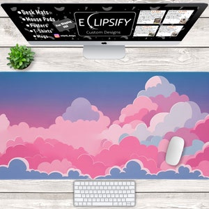 Pink Clouds Mouse Pad, Pink Desk Mat, Kawaii Mouse Pad, Sky Desk Pad, Aesthetic Mousepad, Cute Desk Decor, Clouds Deskmat,