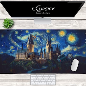 Wizard Castle Mouse Pad, Wizard Castle Desk Mat, Starry Night, Magic, Blue Mouse Pad, Blue Desk Mat, Gaming Mouse Pad, Gamer Desk Mat