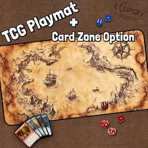 Tapis de jeu carte au trésor pirate, bateau pirate, tapis de jeu pirate MTG avec zones, tapis de jeu bande dessinée, cadeaux pour les joueurs, jeu de société