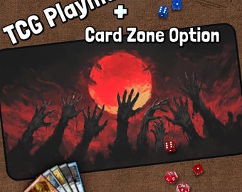 Tapete de juego Zombie Undead TCG, tapete de escritorio Zombie MTG, tapete de juego rojo, tapete de juego de cartas, tapete de juego personalizado, accesorio de escritorio único