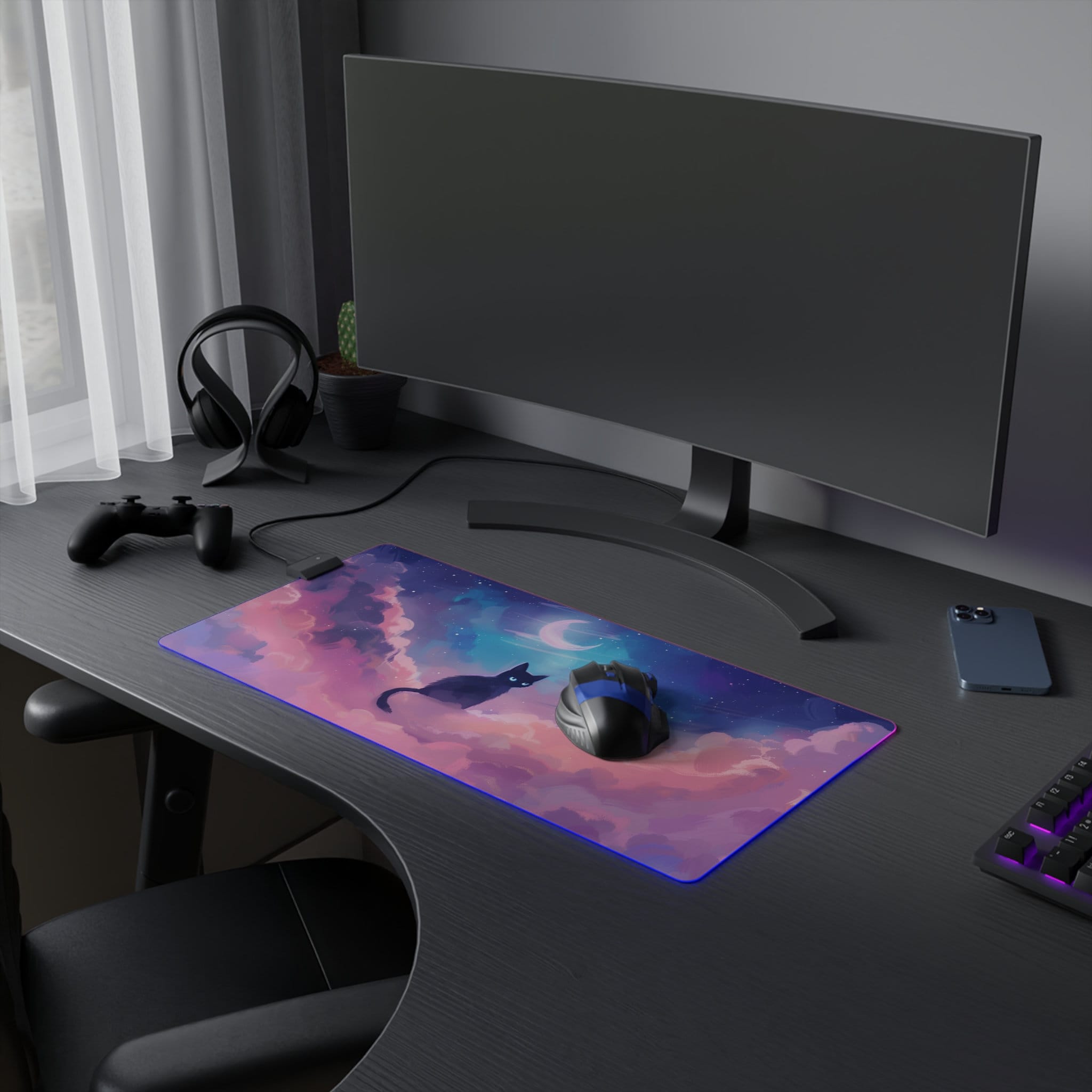Wobogo Black Hat Cow Cat Gaming Mouse Pad Non-slip Leather Desk Mat Water Resist Keyboard Pad For Gamer Office 23 6 47 2in