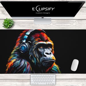 Gorilla Schreibtischmatte, Gorilla Mauspad, schwarzes Mousepad, schwarze Schreibtischmatte, Minimalist Mauspad, Gorilla, Gaming Mauspad, Gaming Schreibtischmatte