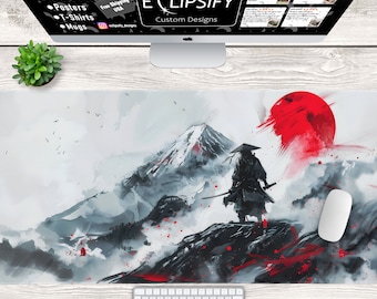 Japanese Samurai Desk Mat, Japanese Desk Mat, Minimalist Mouse Pad, Anime Mouse Pad, Minimalist Mouse Pad Gaming Mouse Pad, Gamer Gift