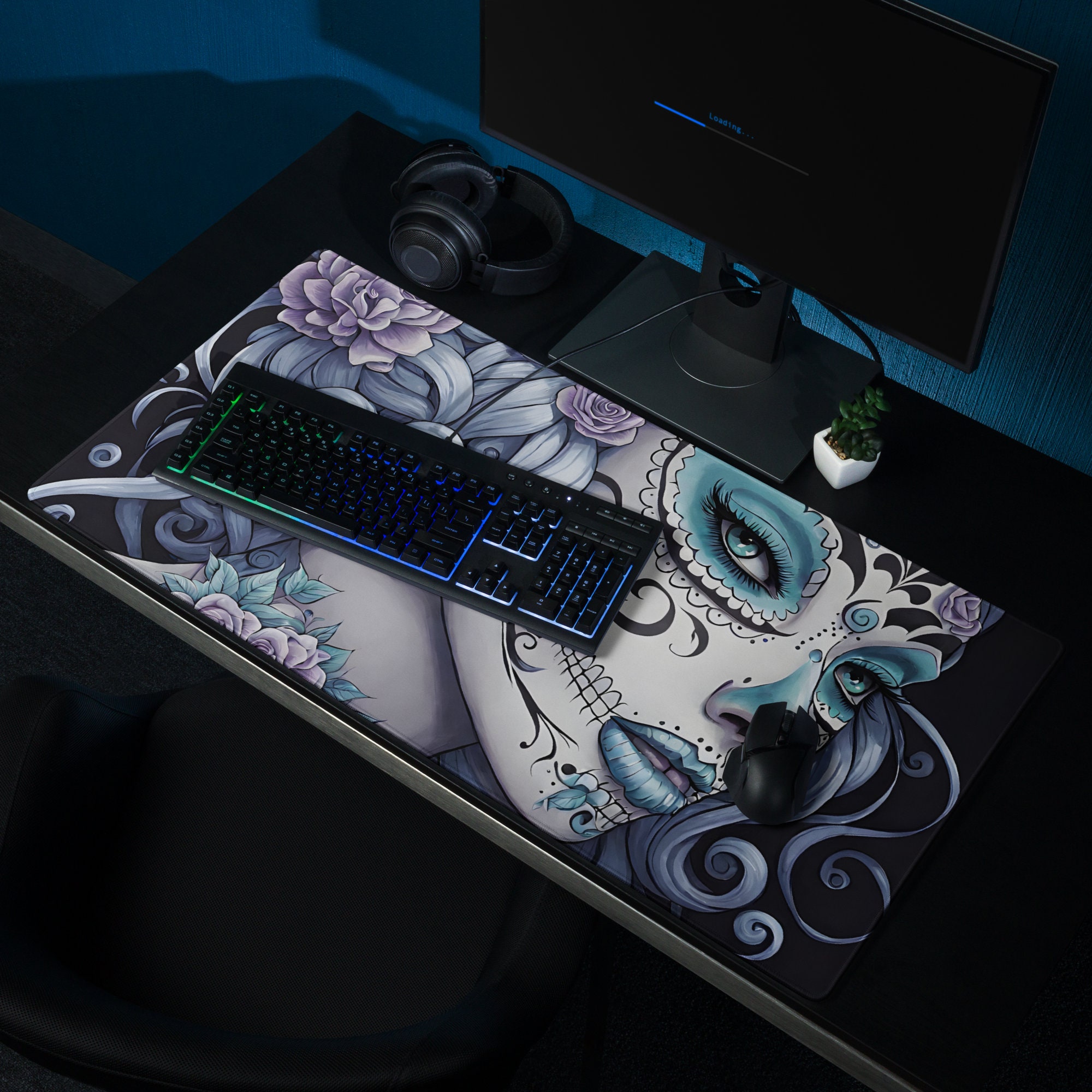 Goth Girl Mouse Pad, Anime Girl Desk Mat, Girl Mouse Pad, Sugar Skull Desk Mat, Skull Mouse PAD Gaming Mouse Pad, Gaming Desk Mat