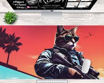 Cat Grand Theft-muismat, Cat Grand Theft-bureaumat, videogame, gamercadeau, gamingmuismat, gamer-bureaumat, grappig, meme, retro, kattenliefhebber