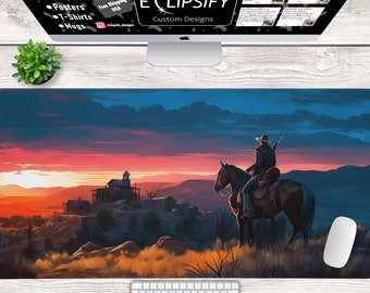 Cowboy Desk Mat, Horse Desk Mat, Minimalist Desk Mat, Red Mouse Pad, Gaming Mouse Pad, Gaming Desk Mat