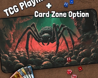 Large Spider TCG Playmat, Scary Fantasy MTG Play Mat With Zones