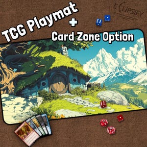 Fantasy Cottage Hole TCG Playmat, Fantasy Playmat With Zones, Green Mountain, Forest , Magic Playmat, Playmat, Gifts for Gamers, Board Game