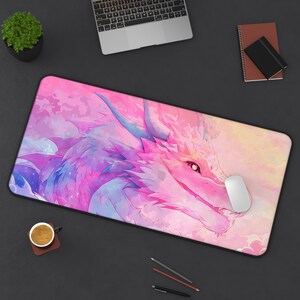 Anime Pink Dragon Desk Mat, Pink, Cute, Anime Mouse Pad, Dragon Desk Mat, Kawaii Mouse Pad, Gaming Mouse Pad, Gaming Desk Mat image 9