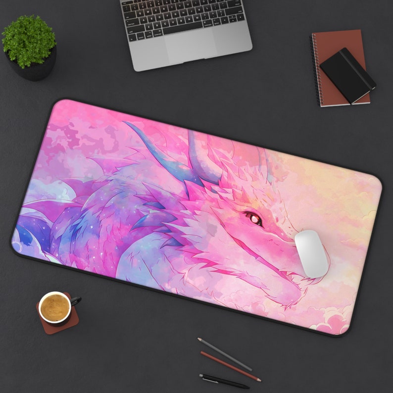 Anime Pink Dragon Desk Mat, Pink, Cute, Anime Mouse Pad, Dragon Desk Mat, Kawaii Mouse Pad, Gaming Mouse Pad, Gaming Desk Mat image 9