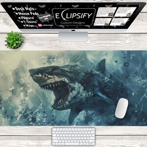 Shark Desk Mat, Shark Mouse Pad, Megalodon, Mythical Ocean Creatures Mouse Pad, Cool Mouse Pads, Ocean Desk Mat, Gaming Mouse Pad, Ancient