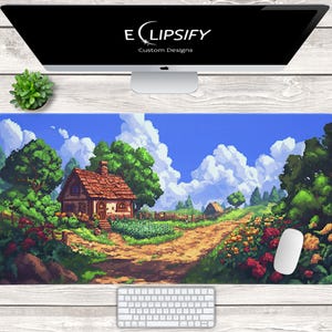 Star Valley Pixel Art Desk Mat, Cozy Farm Mouse Pad, Pixel Art Mouse Pads, Cottage House, Mousepad, Gaming Mouse Pad, Gaming Desk Mat