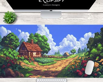 Star Valley Pixel Art Desk Mat, Cozy Farm Mouse Pad, Pixel Art Mouse Pads, Cottage House, Mousepad, Gaming Mouse Pad, Gaming Desk Mat