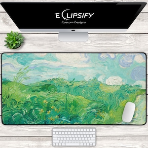 Green Wheat Field Mouse Pad, Van Gogh Art Desk Mat, Extended Mouse Pad, xxl mousepad, Laptop Mat, Desk Pad, Desk Decor, Desktop Mat