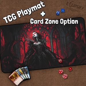 Vampire Queen TCG Playmat, Undead Girl, MTG Play Mat With Zones, Queen, Dark Fantasy, Playmat, Gifts for Gamers, Board Game
